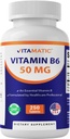 Vitamatic Vitamin B6 (Pyridoxine HCI), 50 mg 250 Vegetarian Tablets - Promotes Energy Production, boosts Metabolism and Immune Health Support