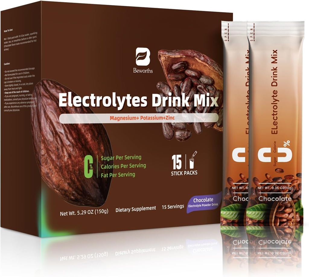 Electrolytes Powder Packets for Electrolyte Drink Mix | Sugar-Free Electrolytes Packets with Vitamins & Magnesium Replenish Hydration - 15 Sticks