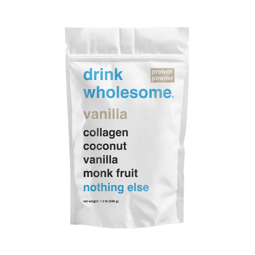 drink wholesome Vanilla Collagen Protein Powder for Sensitive Stomachs | Minimally-Processed, Whole-Food Protein | Additive-Free, Dairy-Free, Gluten-Free | Low FODMAP