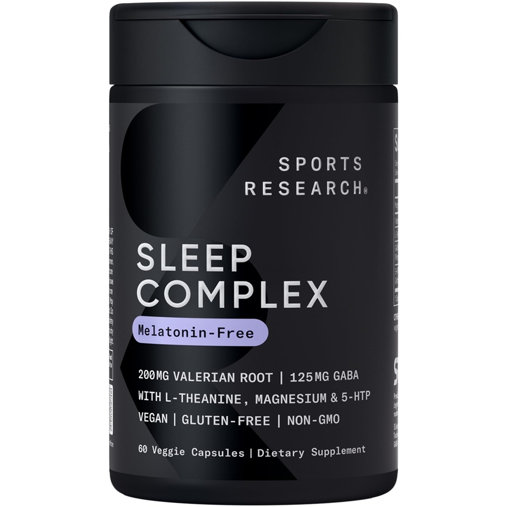 Sports Research® Sleep Complex- Melatonin-Free Vegan Capsules - with Valerian Root, GABA, L-Theanine, Magnesium & 5-HTP - 30 Servings