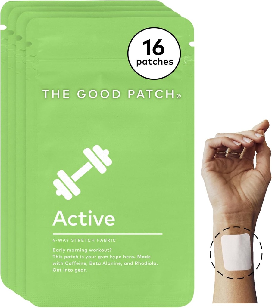 The Good Patch Active Patch, Energy Support, Natural Patch with Caffeine, Beta Alanine, Rhodiola, Plant Powered Wearable Wellness, Sustained Release (16 Total Patches)