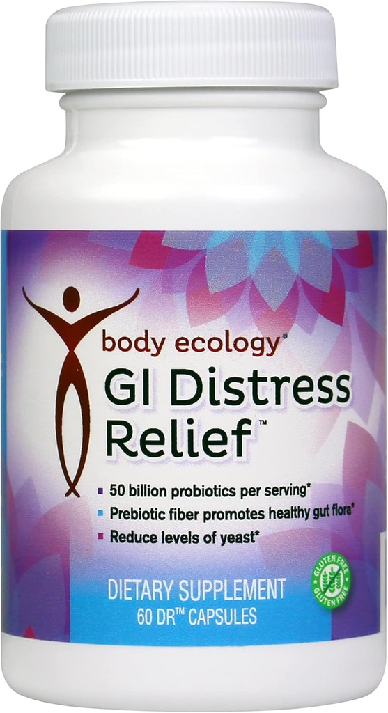Body Ecology GI Distress Relief | Probiotics Supplement | Gut Support | Non-GMO | 60 Count