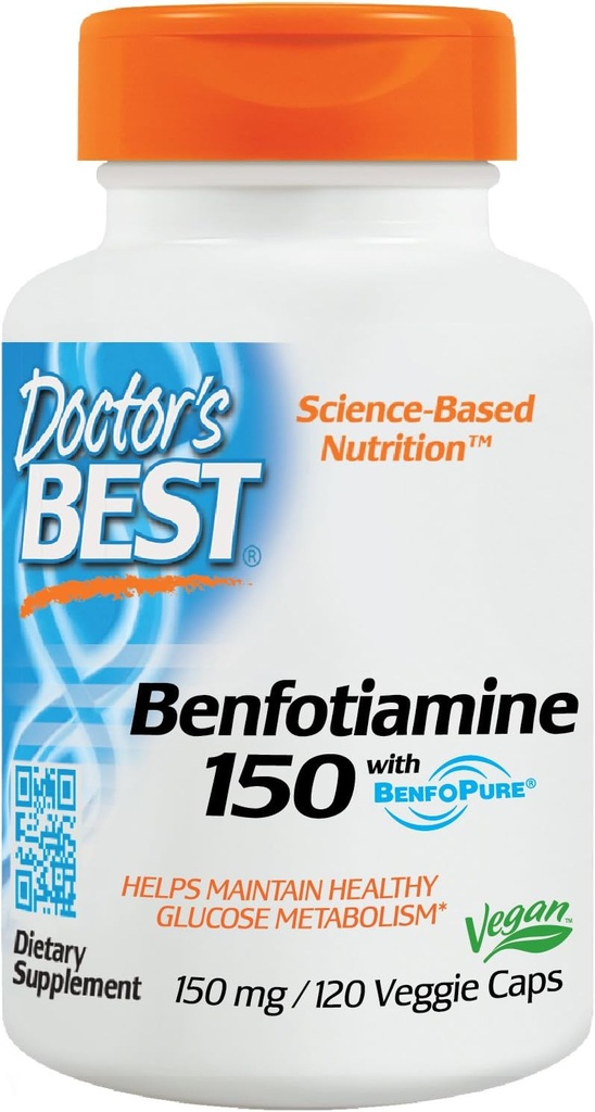 Doctor's Best Benfotiamine Vegetable Capsules, 150 mg, 120 Count
