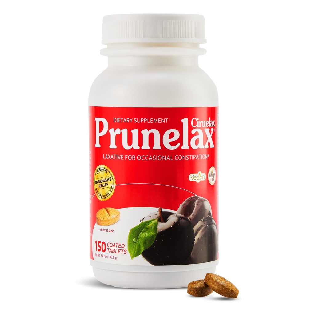 Prunelax Ciruelax Regular Strength Laxative Tablets - Overnight Relief for Occasional Constipation, Senna Extract, Vegan & Gluten-Free, Fast-Acting Gentle Relief - 150ct