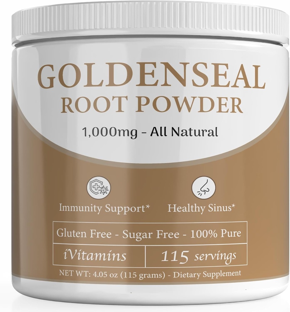 Golden Seal Powder - Golden Seal Powder for Sinus - Goldenseal - Echinacea Goldenseal - Goldenseal Root - Golden Seal - Goldenseal Root Powder Organic - 1,000mg per Serving - 115 Servings