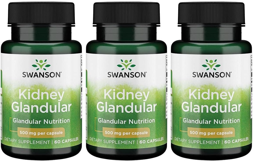 Swanson Kidney Glandular 500 mg 60 Caps 3 Pack