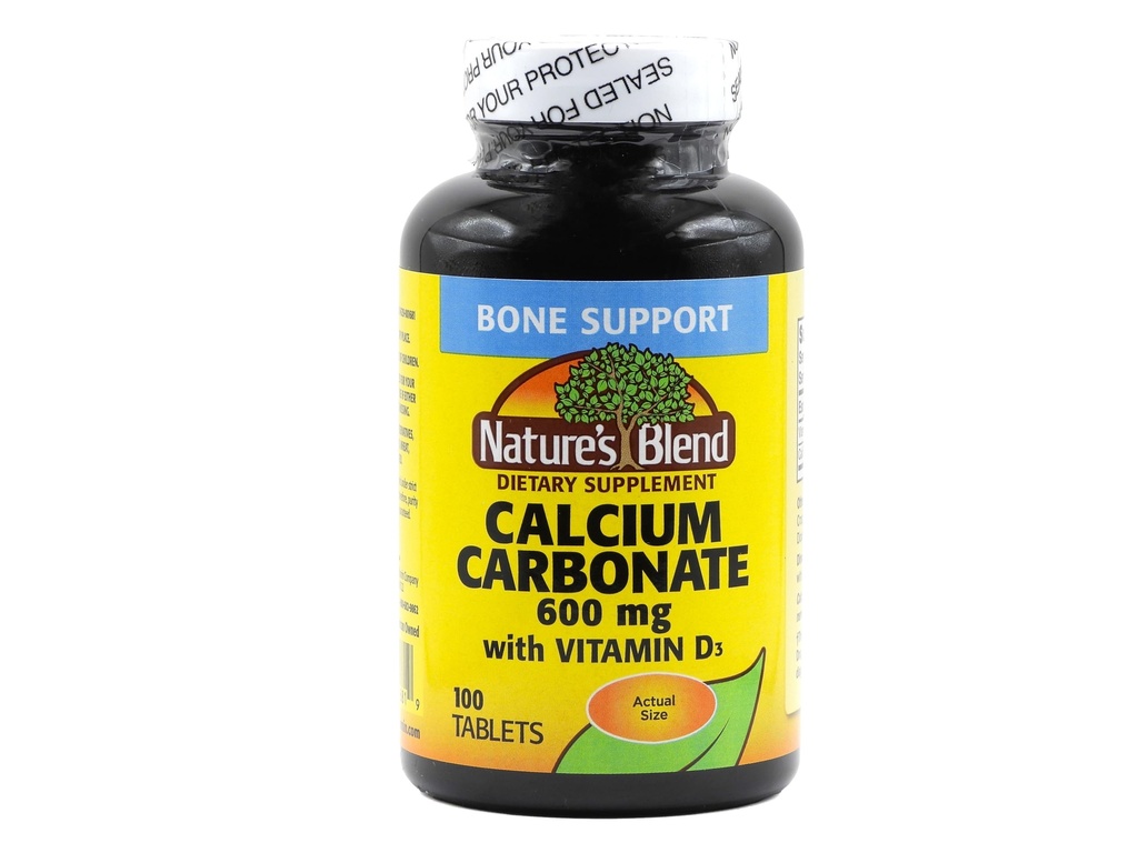 Nature's Blend Calcium Carbonate 600 mg with D3 400 IU 100 Tablets,(Pack of 1), 079854016819