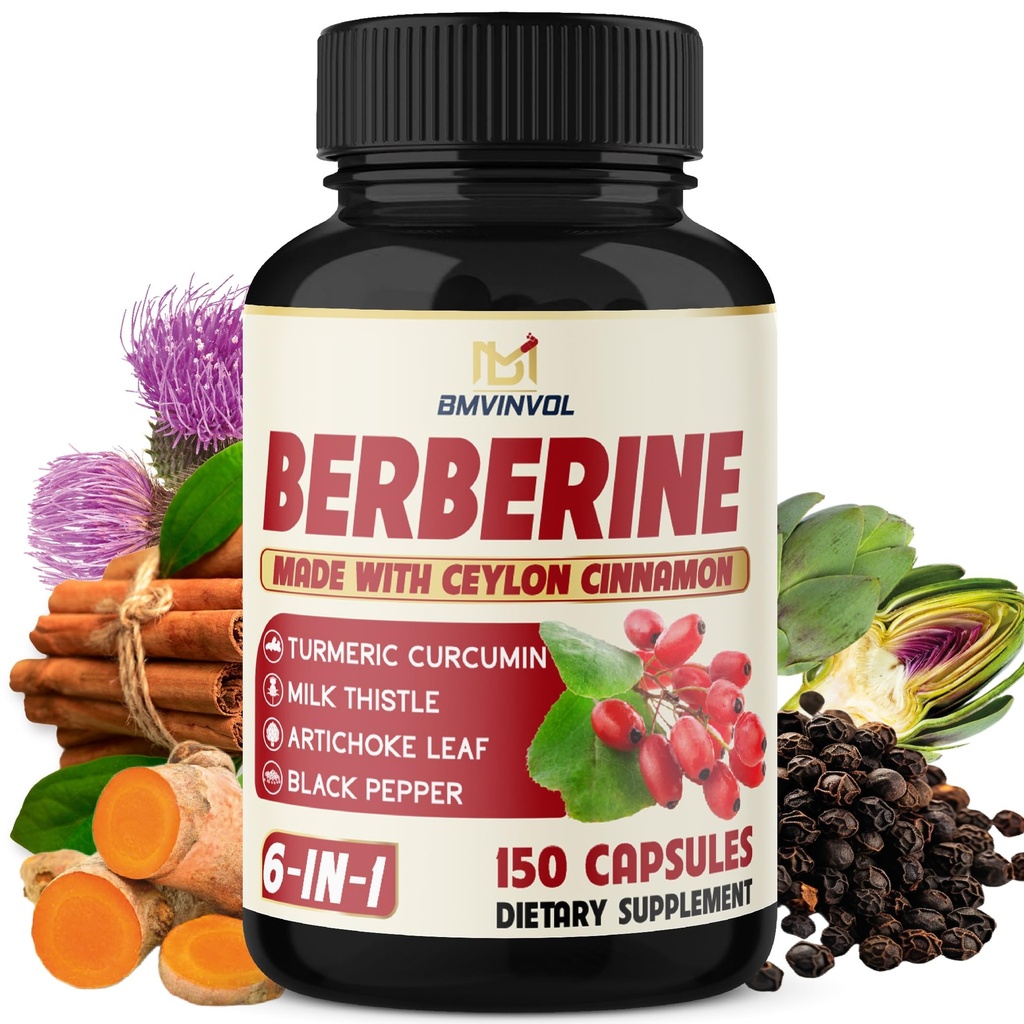 Berberine with Ceylon Cinnamon, Turmeric, Milk Thistle, Artichoke, Black Pepper - 150 Count - Pack of 1