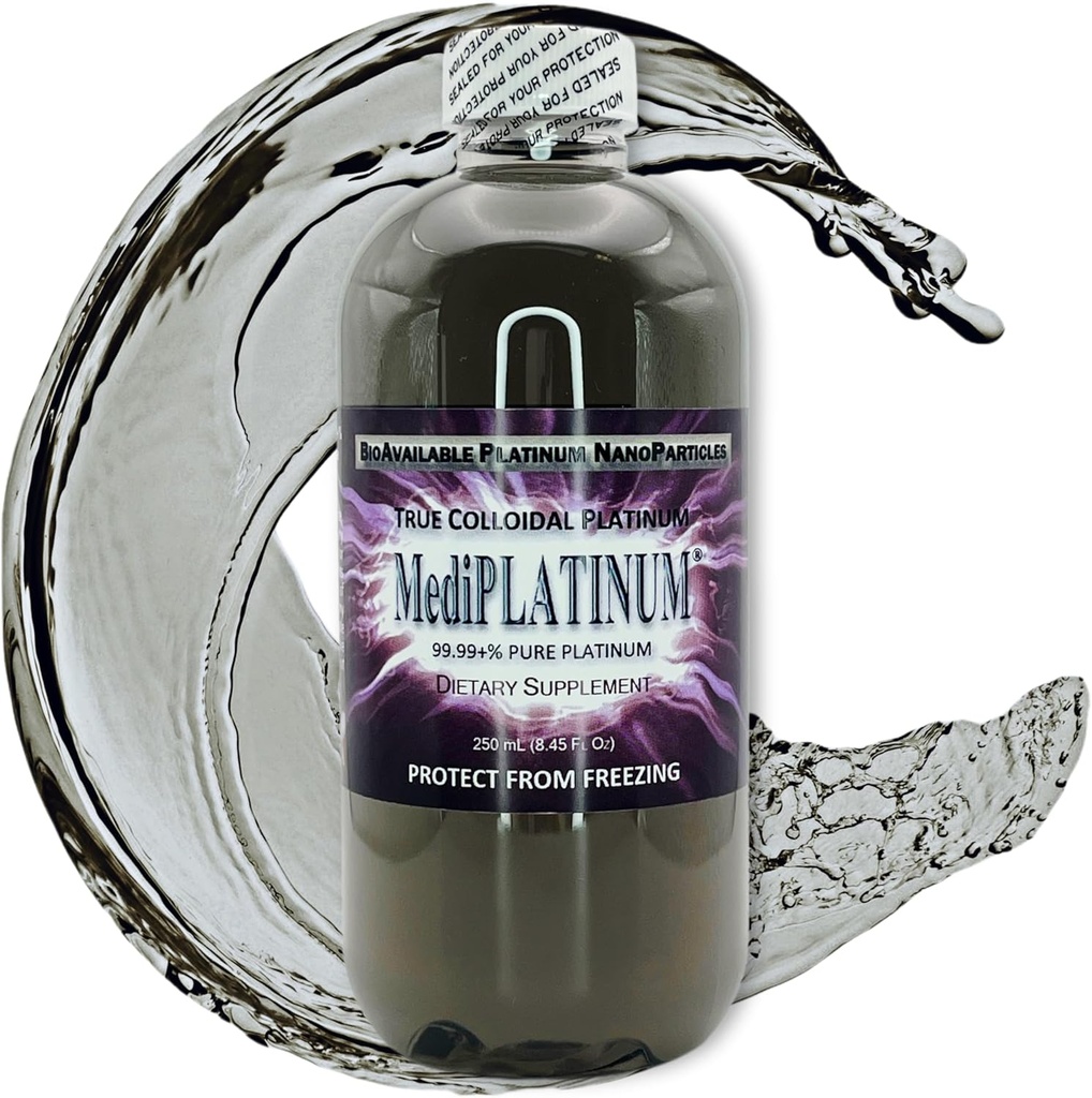 MediPLATINUM True Colloidal Platinum Dietary Supplement - 250 mL (8.45 Fl Oz) in Clear BPA-Free Plastic Bottle