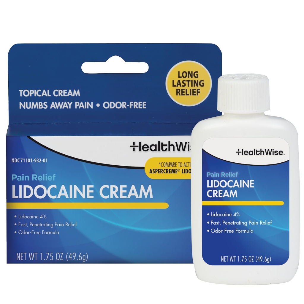 HealthWise Maximum Strength Lidocaine Cream | Numbs Away Pain | Long-Lasting Relief | Non-Greasy | 1.75 Oz