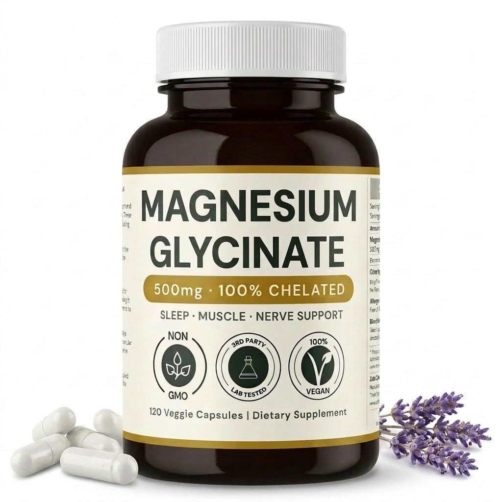 Magnesium Glycinate - 500mg, 120 Capsules, 4 Month Supply, Supports Stress Relief, Sleep, Heart Health, Nerves, Muscles, Metabolism* Vegan, 3rd Party Tested, Gluten Free, Non-GMO by Zeta Chad Labs