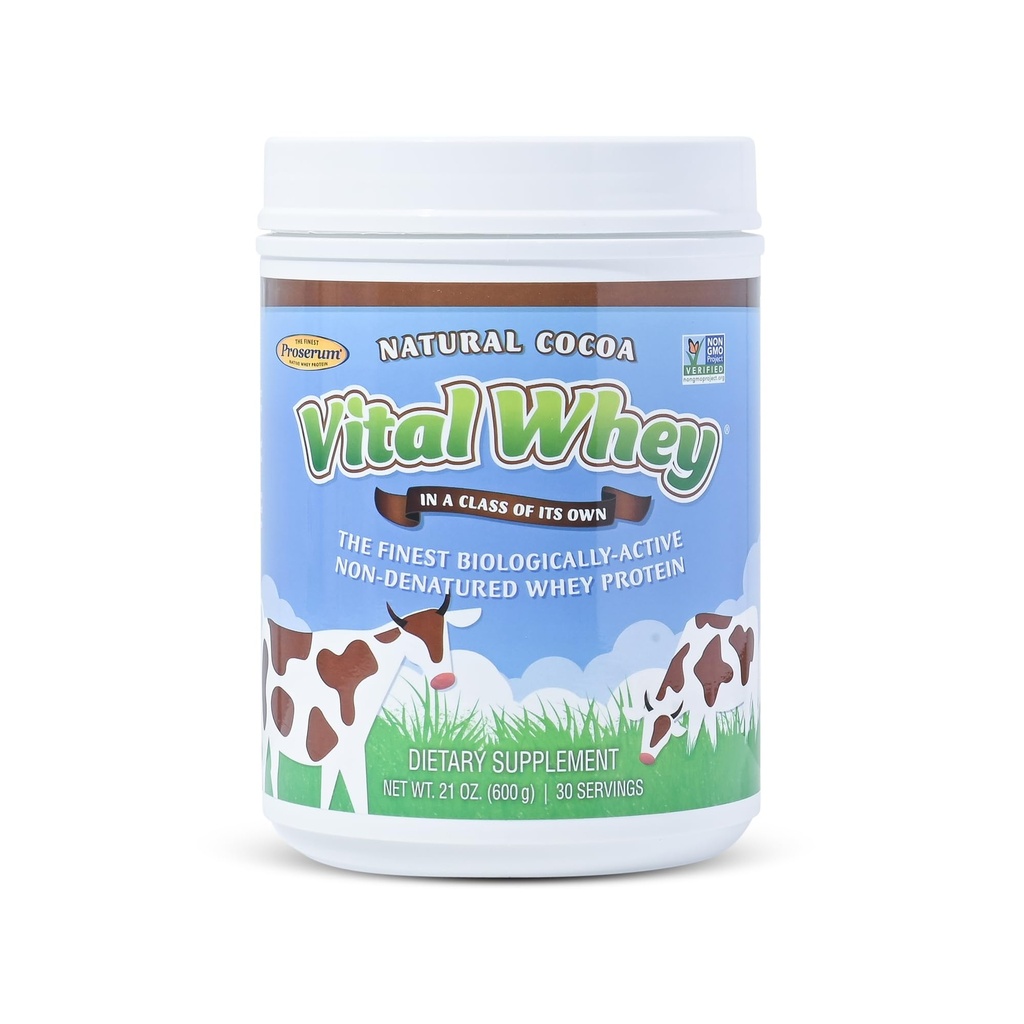 Grass-Fed Whey Protein Powder for Immune Vitality, Natural Cocoa 600g (30 Servings), 15g Protein Per Serve, Vital Whey, Clean Holistic, Wellness Nutrition