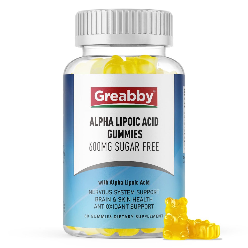 Alpha Lipoic Acid 600mg Gummies, Sugar Free Chewable R Lipoic Acid Supplement for Antioxidant & Nervous System Support, Brian & Skin Health, Pineapple Flavor, 60 Count