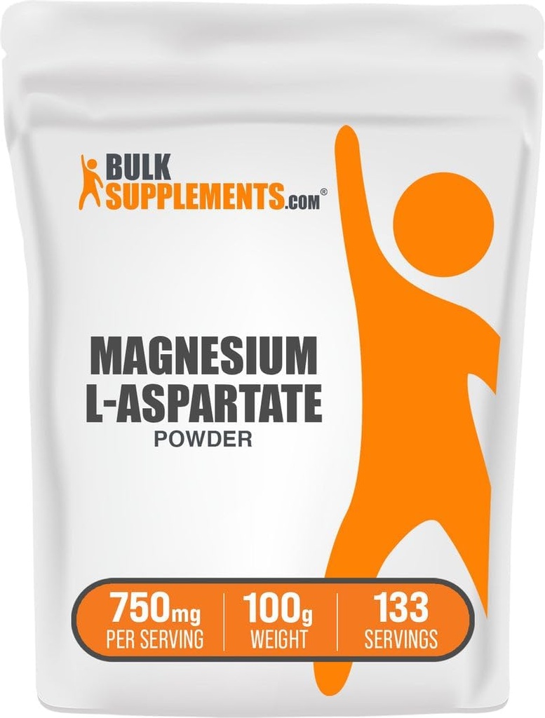 BulkSupplements.com Magnesium L-Aspartate Powder - High Absorption Magnesium, Mineral Supplement - Gluten Free, 750mg per Serving, 100g (3.5 oz) (Pack of 1)