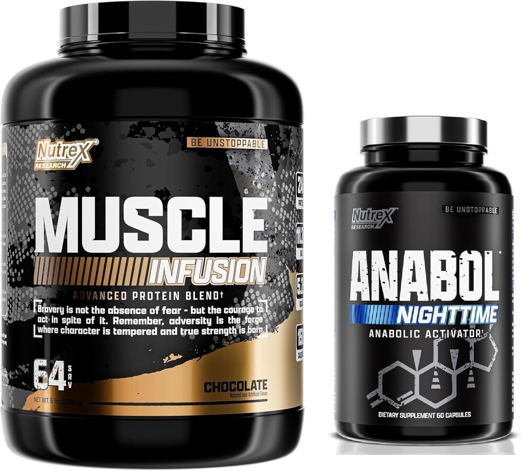 Nutrex Research Whey Protein Powder, Chocolate Anabol PM Nighttime Muscle Builder & Sleep Aid
