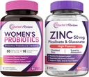 Doctor's Recipes Women’s Probiotic & Zinc Bundle, Digestive, Vaginal & Urinary Health, Natural Immune Defense, Delayed Release Probiotic Capsules 60ct & Zinc Capsules 120 ct
