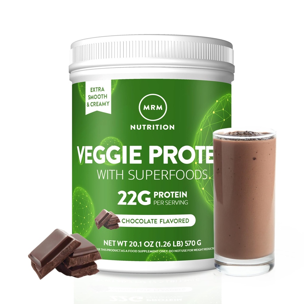 MRM Nutrition Veggie Protein with Superfoods - 22g of Protein - 15 Servings | Chocolate Flavored Protein Powder for Women & Men, Amino Acids & Digestive Enzymes, Vegan, Gluten & Dairy Free