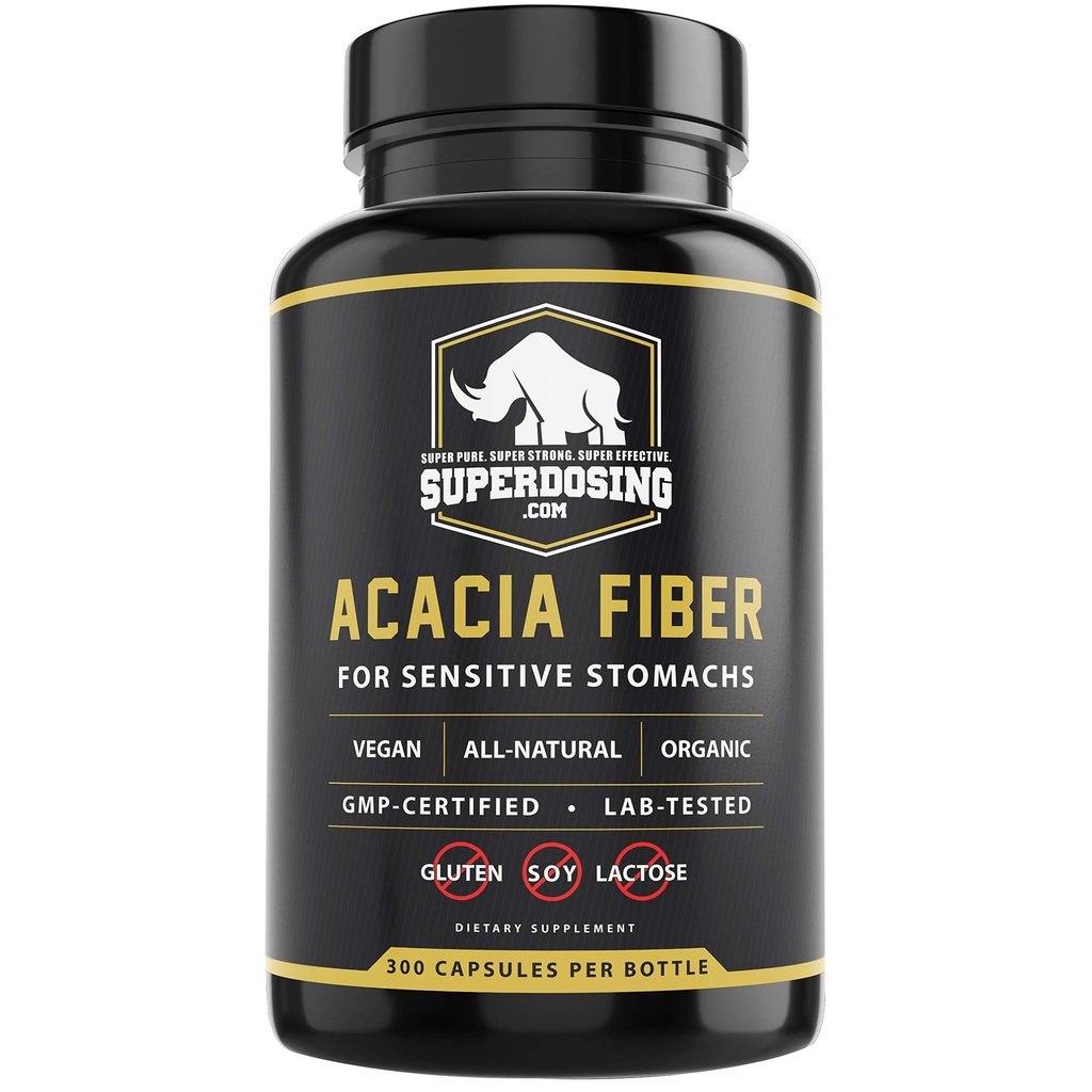 Fast Acting, Organic Acacia Senegal Fiber Capsules 300pk. Natural Soluble Fiber Supplement Pill. Vegan Prebiotic Capsules.