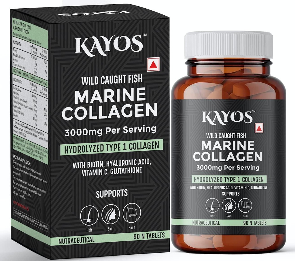Miri Marine Collagen Tablets – 3000mg Type 1 Collagen Hydrolysate Fish Amino Acids – with Biotin, Hyaluronic Acid, Vitamin C, Glutathione – Bone Joint Hair Skin Nail Supplement - (90 pc)