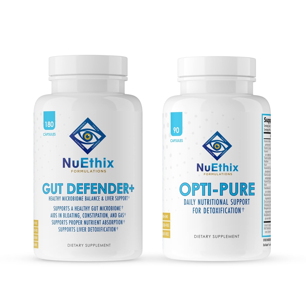 NuEthix Formulations Detoxification and Microbiome Balance Supplement Bundle of Opti-Pure, 30 Servings and Gut Defender+, 90 Servings