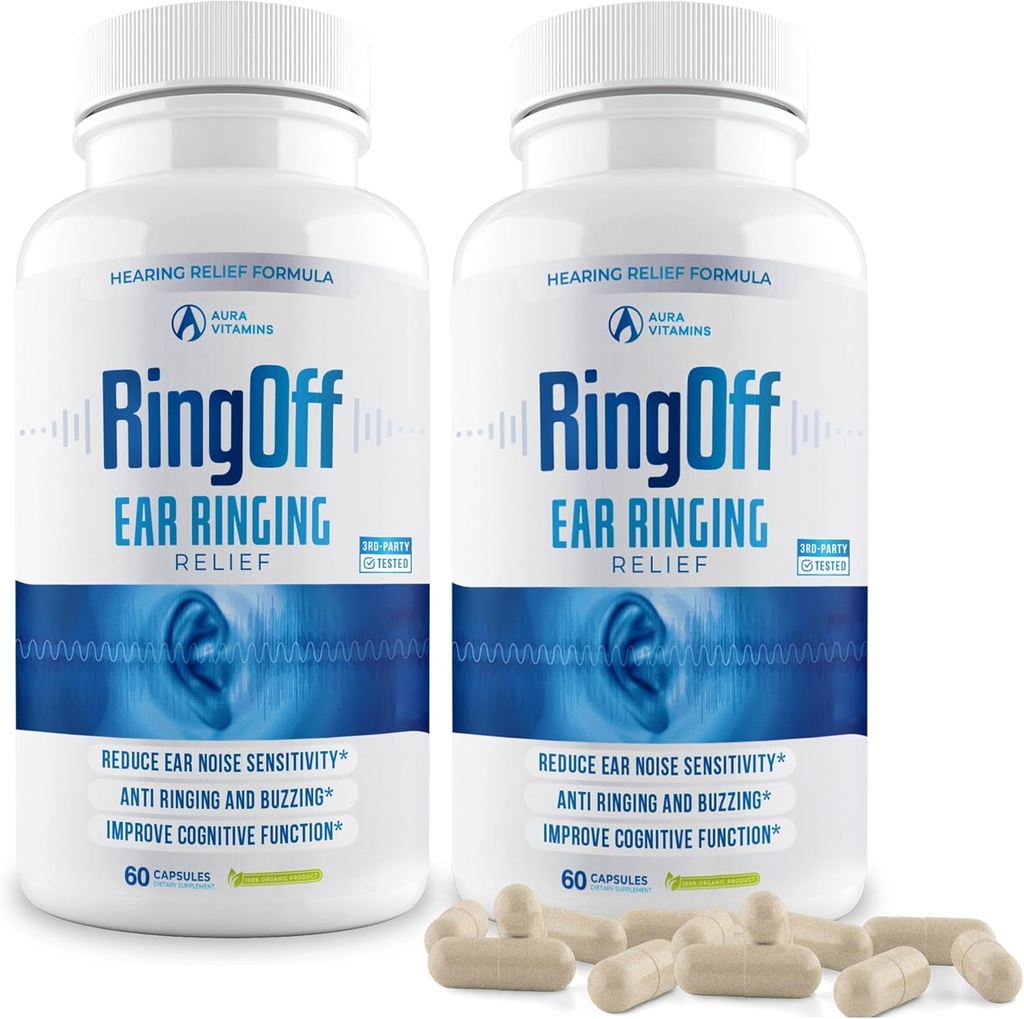 Ring Off (120 Caps) – Tinnitus Relief for Ringing Ears, Clear Tinnitus Quieting Ear Ringing Relief & Restoring Inner Peace, Ginkgo Biloba, Zinc Picolinate & More – Effective Hearing Health Support