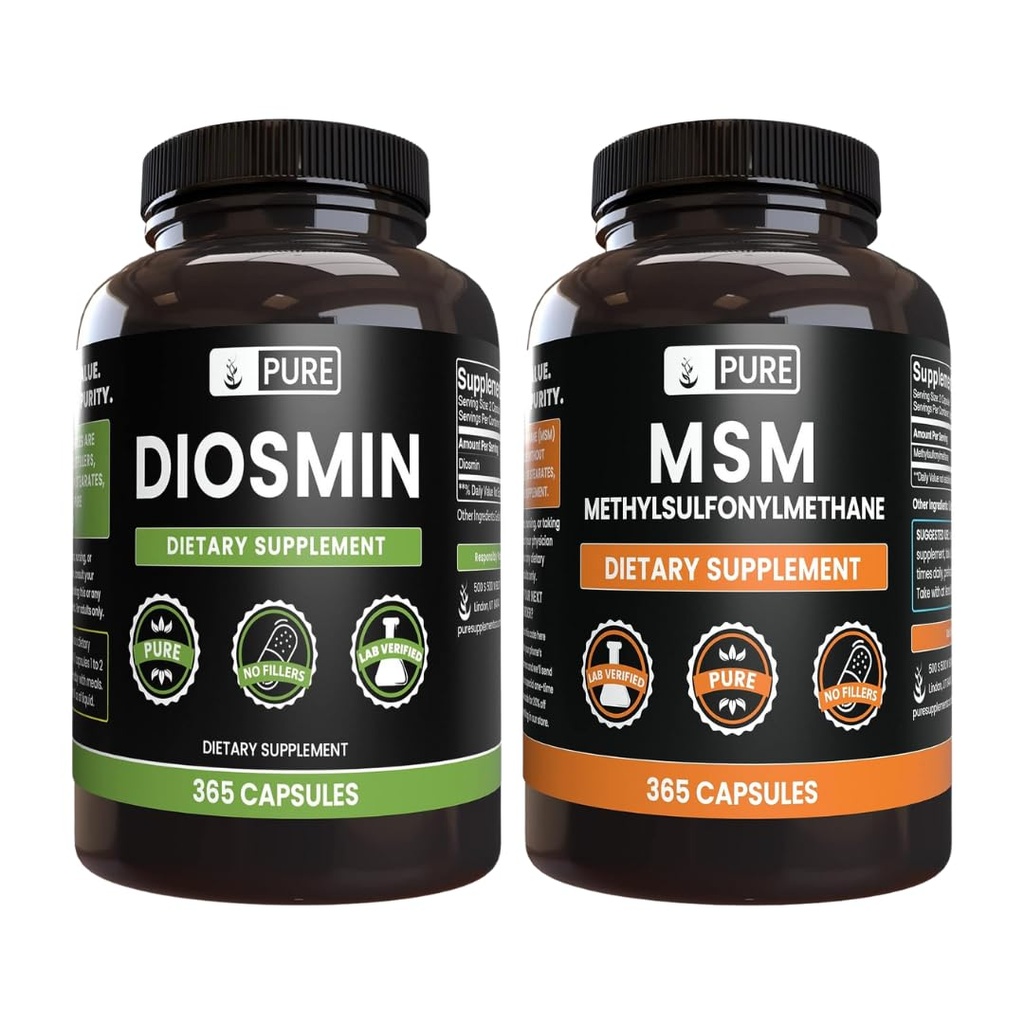 PURE ORIGINAL INGREDIENTS Diosmin and MSM Bundle, 365 Capsules Each, No Magnesium or Rice Fillers, Always Pure