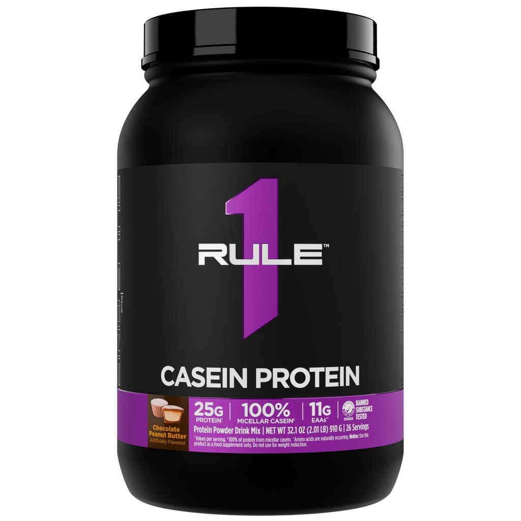Rule 1 Proteins Casein Protein, Chocolate Peanut Butter, 26 Servings | 25g Protein and 11g EAAs Per Serving from Slow-Release Micellar Casein for Overnight Recovery and Sustained Delivery