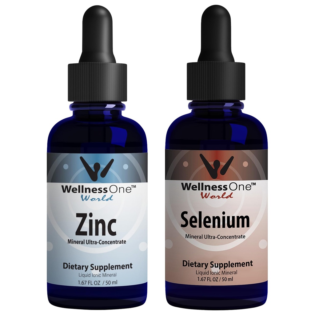 WellnessOne Ionic Liquid Zinc & Selenium Liquid Drops - Zinc Selenium Bundle to Support Immune System & Thyroid & Heart Health - 1.67 fl oz Zinc & Selenium Liquid Drops