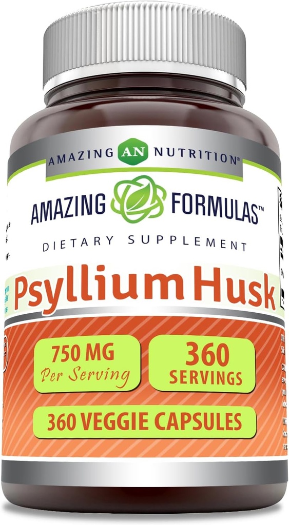 Amazing Formulas Psyllium Husk 750mg Veggie Capsules Supplement | Non-GMO | Gluten Free | Made in USA | Suitable for Vegetarians (360 Count)
