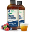 Liquid Marine Collagen | Wild Caught Cod - Hydrolyzed Keratin Peptide, Hyaluronic Acid & Biotin - Healthy Hair, Skin & Nails - Made in USA - Natural Berry, 8.00 Fl Oz (2-Pack)