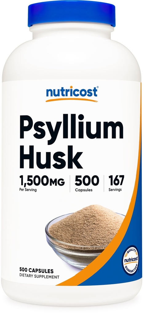 Nutricost Psyllium Husk 1500mg Per Serving, 500 Capsules - Non-GMO & Gluten Free