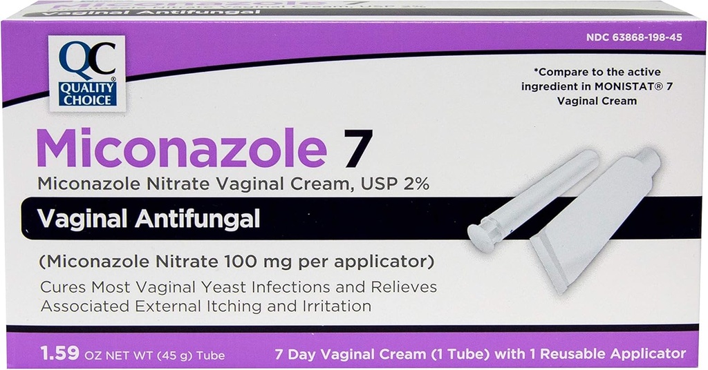 Quality Choice Miconazole Nitrate 2% 7 Day Vaginal Antifungal Cream, 1.59 Ounces (45g)