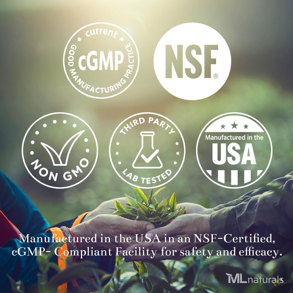 ML Naturals Mushrooms Complex 120 Vegetable Capsules. 6 Essential Mushrooms: Organic Reishi, Lion's Mane, Cordyceps, Healthy Immune Support, NSF-Certified & cGMP-Compliant.