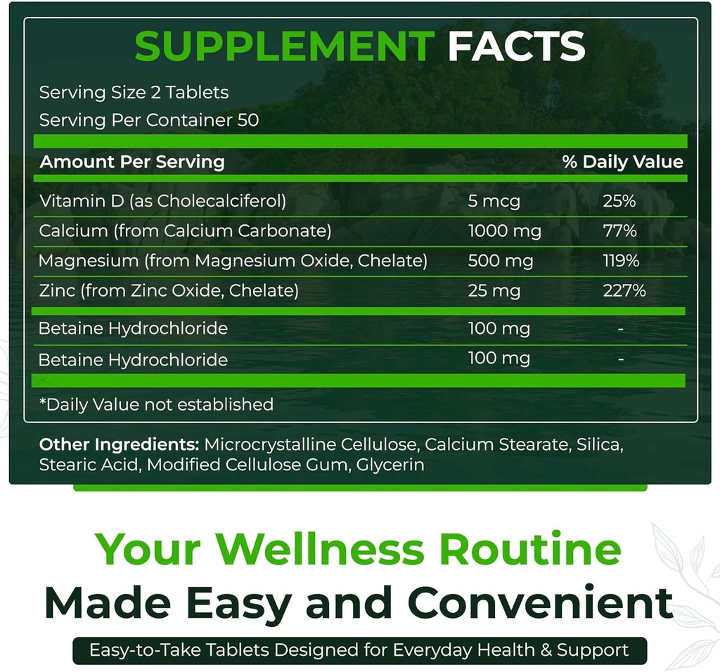 Natural Nutra 250 Count, Calcium Magnesium Zinc Supplement with Vitamin D3 for Bone Strength, Nerve Health, Helps Improve Better Vibe, Gluten Free and Sugar-Free, Essential Mineral Complex