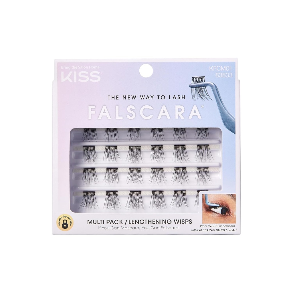 KISS Falscara DIY Eyelash Extension Lengthening Wisps - Featherlight Synthetic Reusable Artificial Eyelashes Multipack of 24 Mini Lash Clusters for that Authentic Eyelash Extension Look