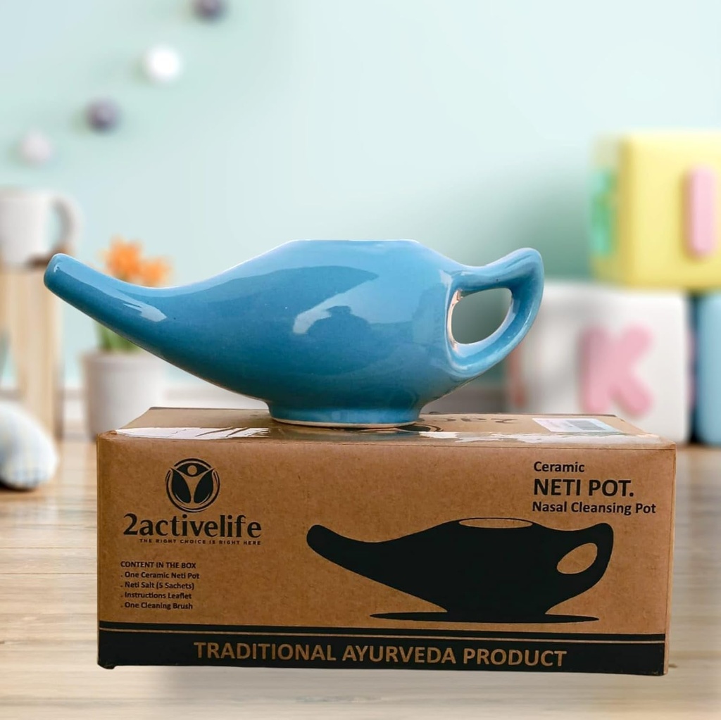 Yoga Neti Pot for Sinus & Congestion Cleaning| Microwave and Dishwasher Friendly | Leak Proof Durable Ceramic Neti Pot| Nasal Wash Handcrafted Durable Ceramic - Blue
