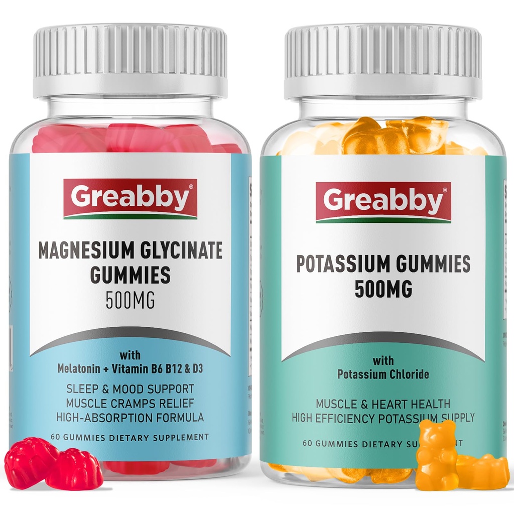 Potassium Gummies & Magnesium Gummies, Potassium Chloride 500mg, Magnesium Glycinate 500mg, Mineral Supplements for Family