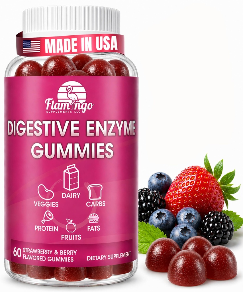 Digestive Enzymes Chewable Gummies: Helps Food Intolerance, Debloat, and to Digest Dairy, Carbs, Veggies, Protein, Fruit -Amylase Protease Lipase Lactase- Naturally Flavored Vegan Gummies. 60 Count