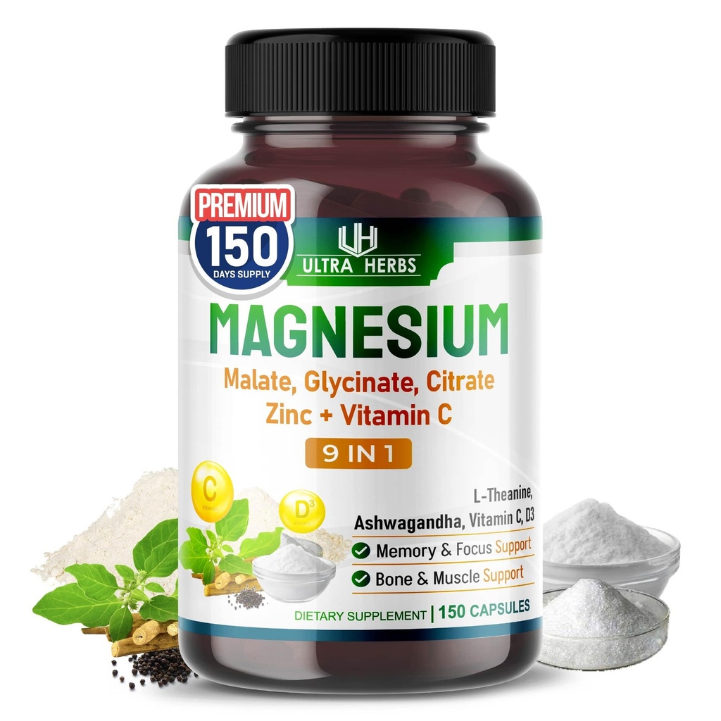 Tripple Magnesium Complex, with Magnesium Malate, Glycinate, Citrate - High Absorption Magnesium Supplement for Sleep Quality, Nerve & Muscle Relaxation | 150 Capsules