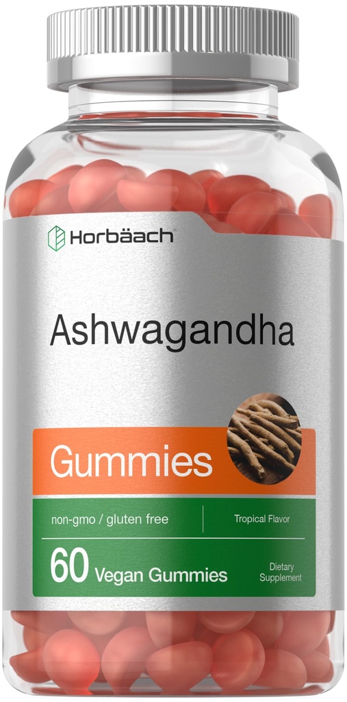 Horbäach Ashwagandha Gummies | 60 Vegan Chewable Gummies | Tropical Flavor | Supplement for Men and Women | Herb Root Extract | Vegan, Non-GMO, Gluten Free
