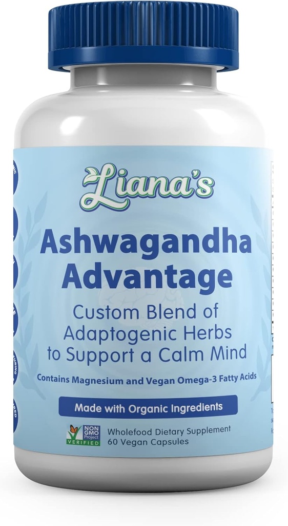 Ashwagandha Advantage, USDA Organic Blend for Stress Relief, Mood & Adrenal Support. Made with Ashwagandha, Turmeric, Spirulina, and More- 60 Capsules Pure Non-GMO Vegan Supplement
