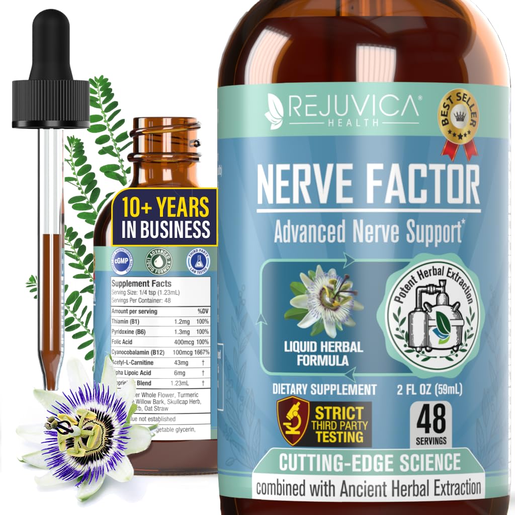 Rejuvica Health NerveFactor - Advanced Nerve Support Supplement - Liquid Delivery for Better Absorption - Acetyl-L-Carnitine, Alpha Lipoic Acid, Vitamin B12, Folic Acid, White Willow Bark & More!