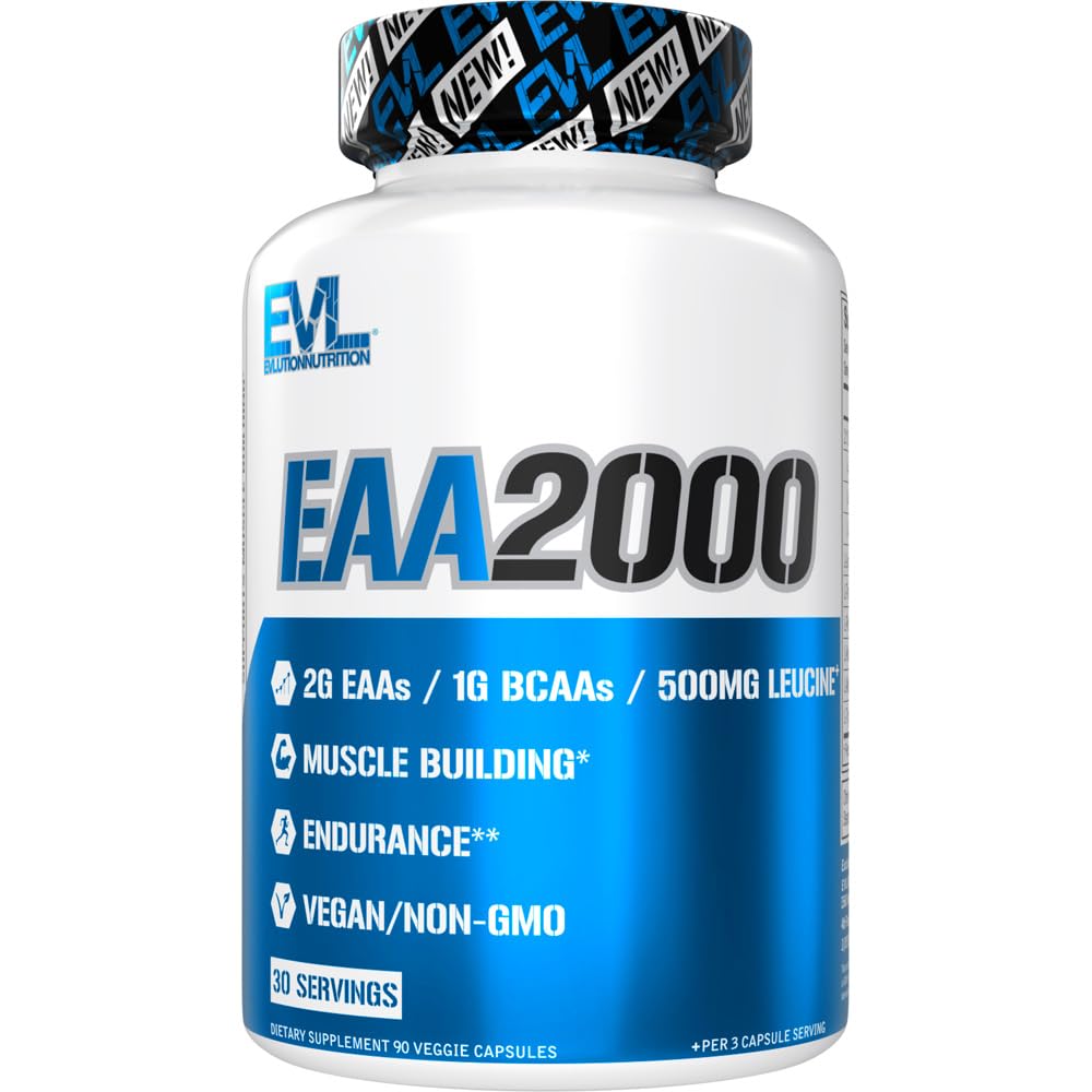 BCAA EAA Essential Amino Acids Capsules - EAA Supplement for Pre & Post Workout Muscle Building Endurance and Recovery Support with 2g per Serving plus 1g BCAAs in Optimal 2:1:1 Ratio (30 Servings)