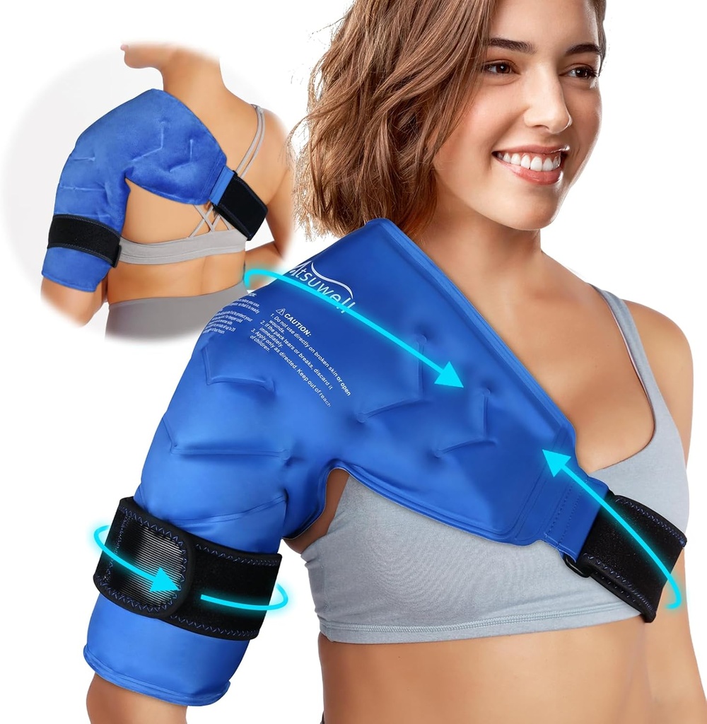 Atsuwell Shoulder Ice Pack Rotator Cuff Cold Compression, Reusable Gel Ice Pack Shoulder Wrap, Flexible Arm Cold Pack for Men and Women, Blue