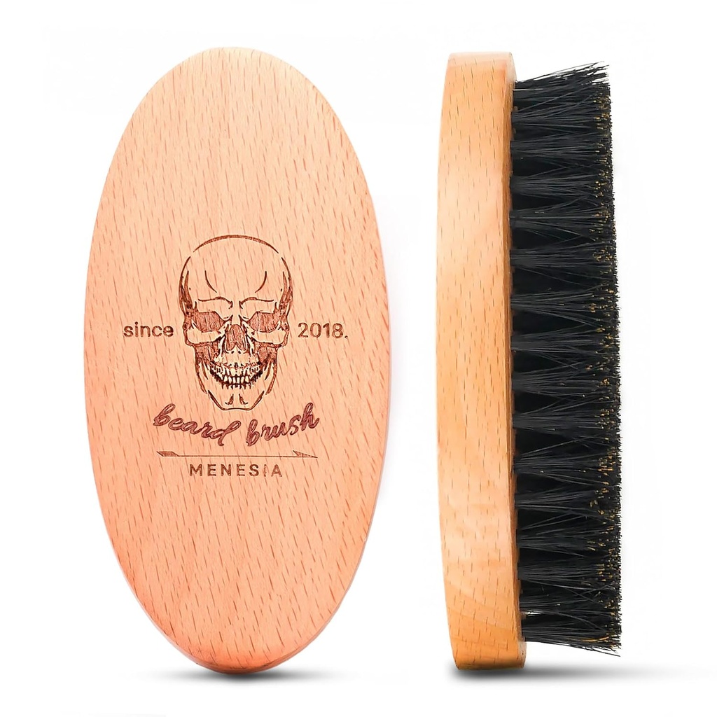 Boar Bristle Hair Beard Brush for Men, Pocket Travel Men's Wooden Small Soft Beard Brush (Skull)