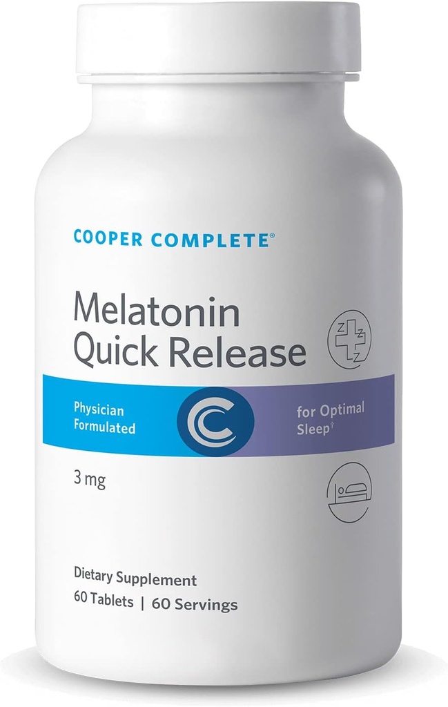 Cooper Complete - Quick Release Melatonin - 3 mg Fast Dissolving Tablet, Sleep Support Supplement - 60 Tablets per Bottle. Pack of 2