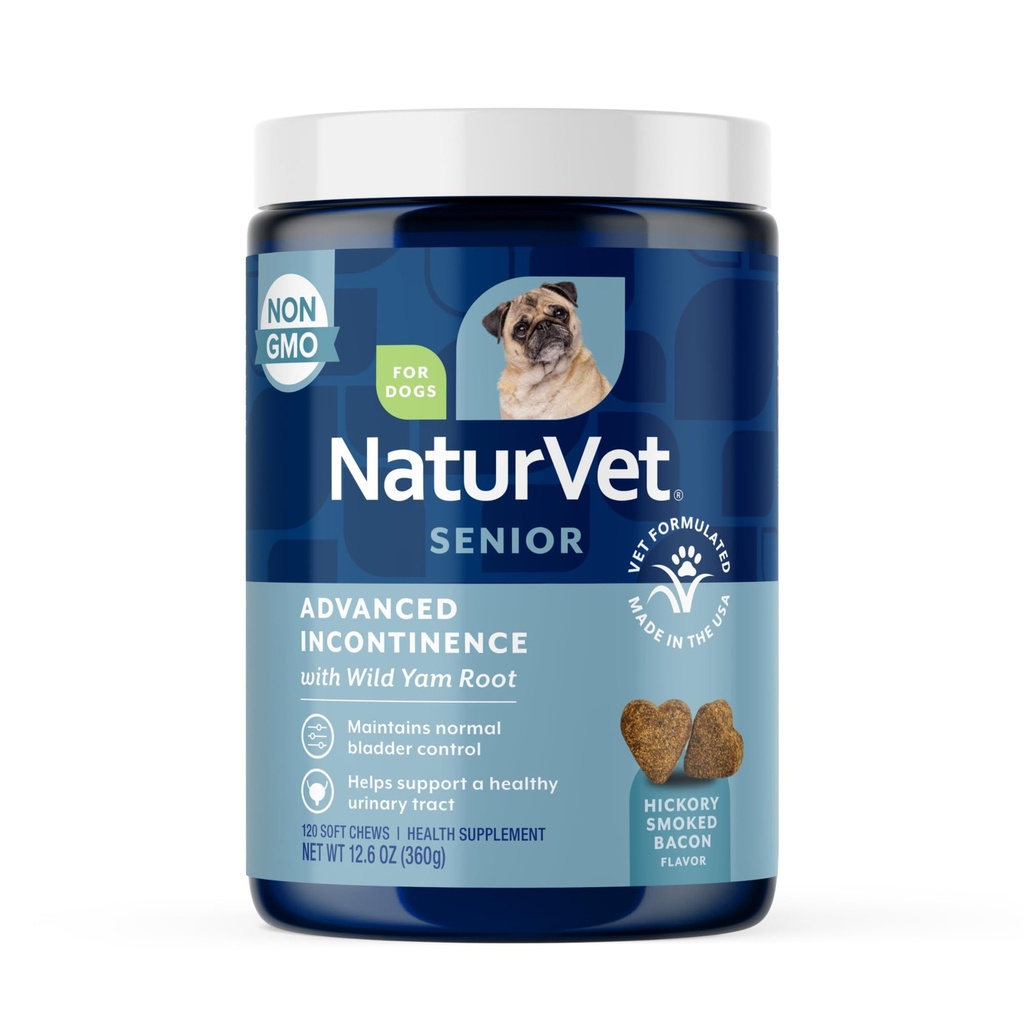 NaturVet Senior Advanced Incontinence Dog Supplement – Helps Support Dog’s Bladder Control, Normal Urination – Includes Synergistic Blend of Botanicals – 120 Ct. Soft Chews