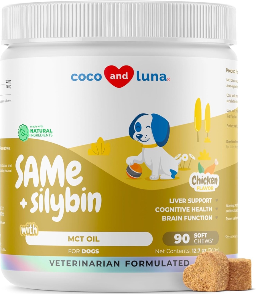 Same for Dogs - 90 Soft Chews - S-Adenosyl-L-Methionine, Liver Supplement - Brain Health, Promotes Cognitive Support, Liver Support (Same & Silybin Soft Chews)