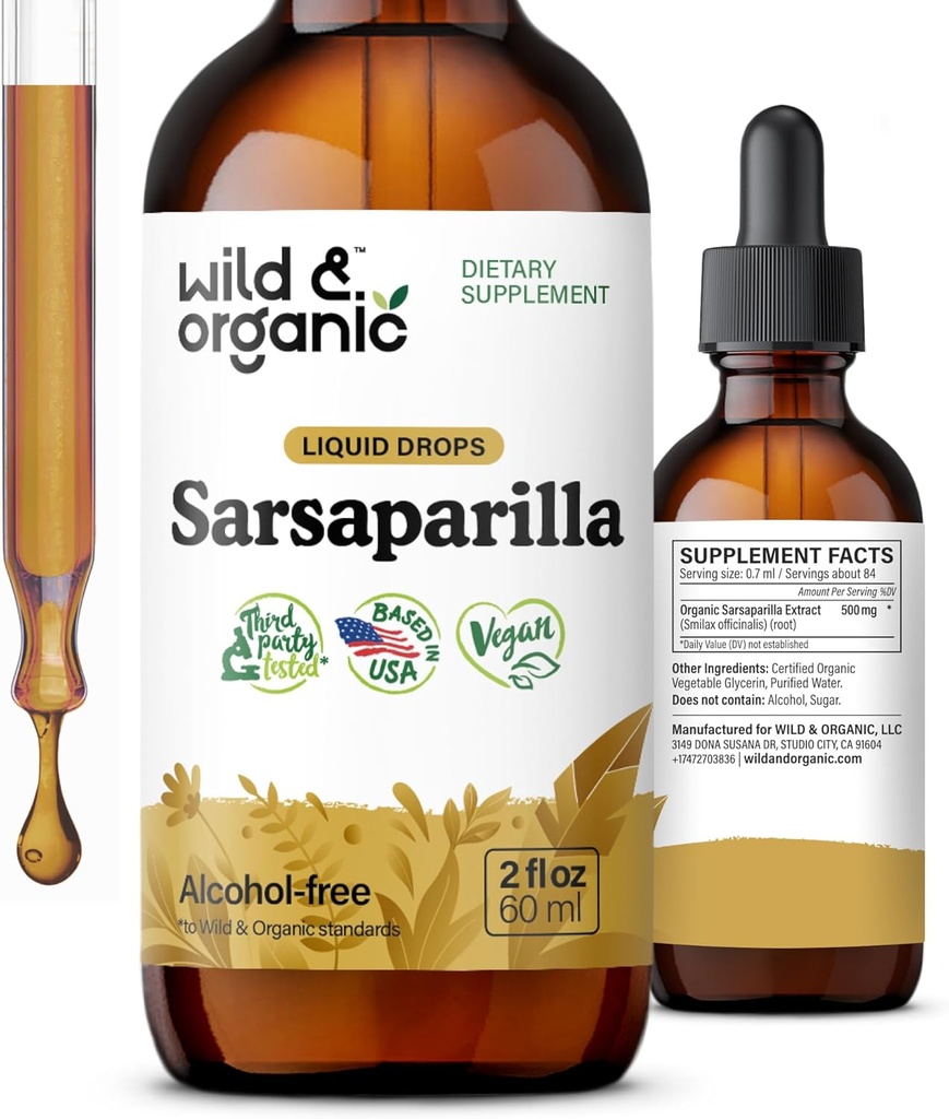 Wild & Organic Sarsaparilla Root Drops - Detox Cleanse Drops - Sarsaparilla Powder Based Tincture - Vegan, Sugar & Alcohol-Free Liquid Supplement - 2 fl oz