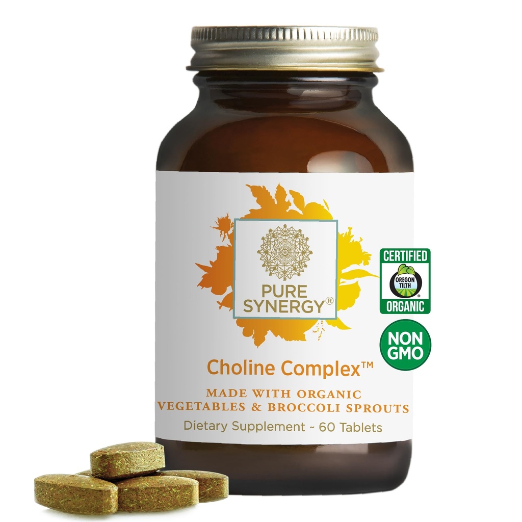 PURE SYNERGY Choline Complex | Vegan Choline Supplement Made with Organic Whole Foods | Non-GMO Bioavailable Complex | for Pregnancy, Brain, and Liver Health (60 Tablets)